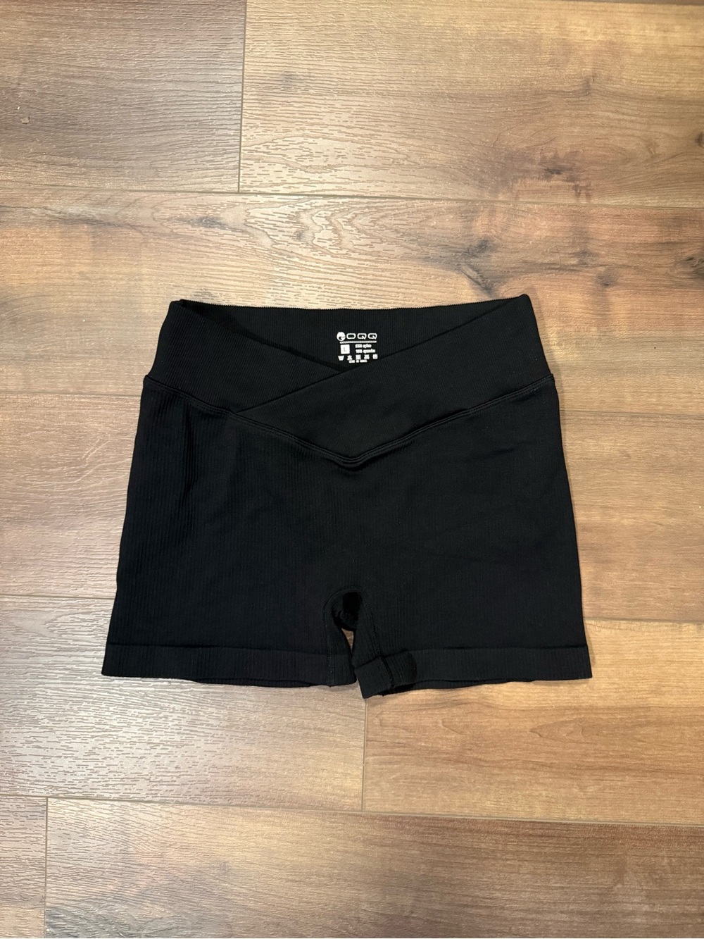 OQQ Black Ribbed Bike Shorts